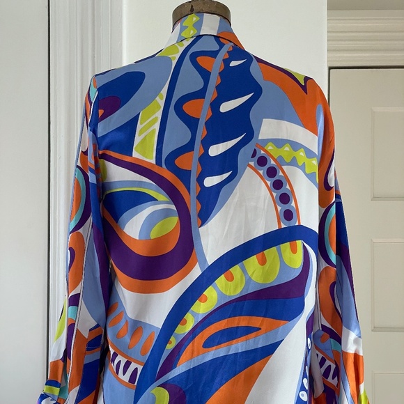 Zara Button Down Blouse Top Long Sleeve Geometric Pucci Print Size XS - Picture 3 of 7
